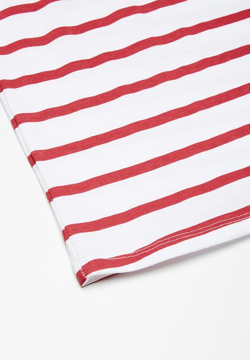 dailyfriday - Kids girls frill sleeve tee - red & white 