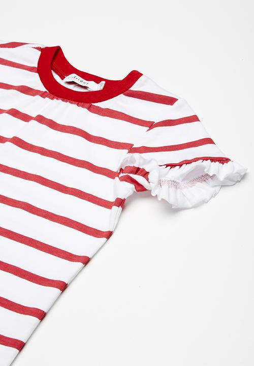 dailyfriday - Kids girls frill sleeve tee - red & white 