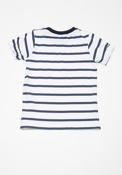 dailyfriday - Kids girls frill sleeve tee - blue & white 