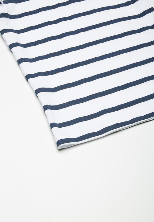 dailyfriday - Kids girls frill sleeve tee - blue & white 