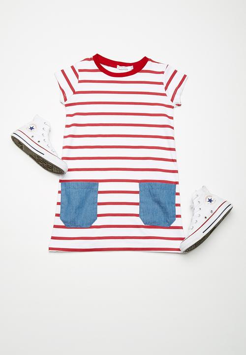 dailyfriday - Kids girls striped shift dress - red & white 