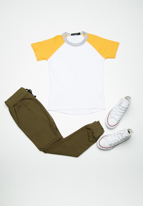 basicthread - Kids boys printed raglan tee - white & yellow 