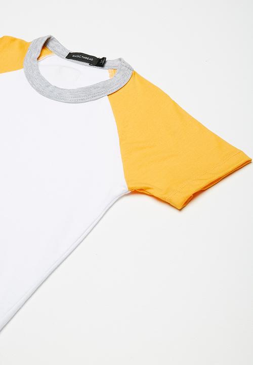 basicthread - Kids boys printed raglan tee - white & yellow 