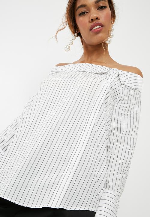 ONLY - Amanda off shoulder shirt - white & black 
