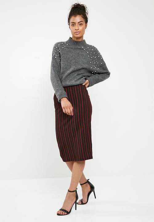 Superbalist - Printed pull on pencil skirt - black & red 