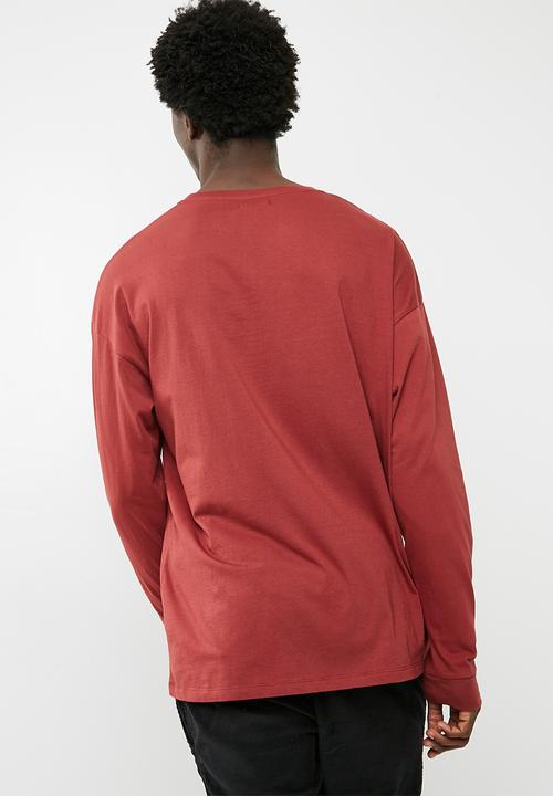 basicthread - Printed oversized long sleeve tee - red