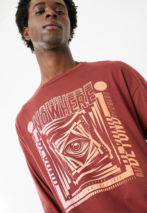 basicthread - Printed oversized long sleeve tee - red