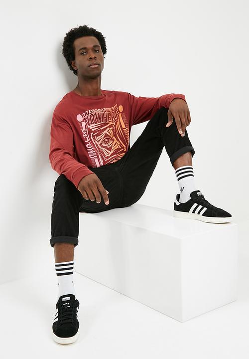 basicthread - Printed oversized long sleeve tee - red