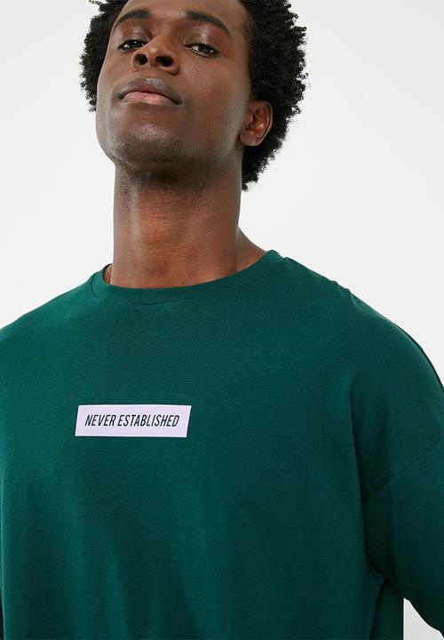 basicthread - Printed oversized long sleeve tee - green 