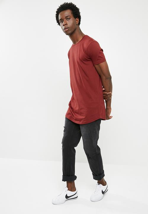 Superbalist - Curved hem longline tee - maroon