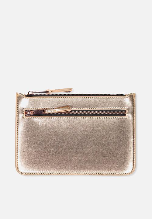 black and rose gold clutch bag