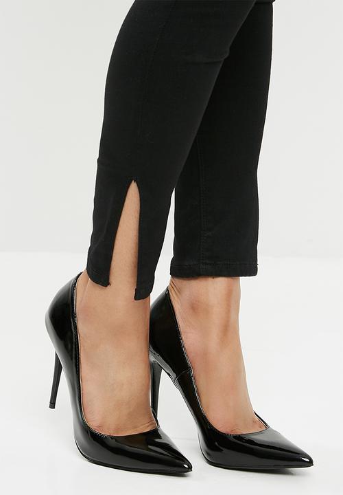 black shiny stiletto heels