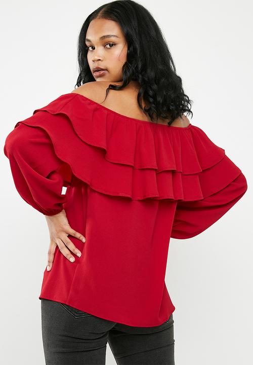 Superbalist - Frilled off the shoulder blouse - red 