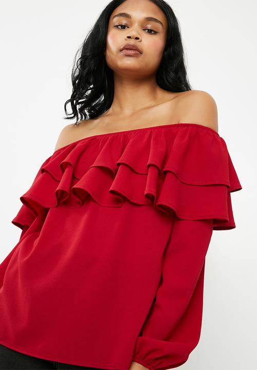 Superbalist - Frilled off the shoulder blouse - red 