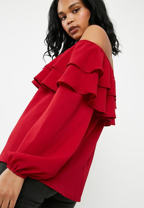 Superbalist - Frilled off the shoulder blouse - red 