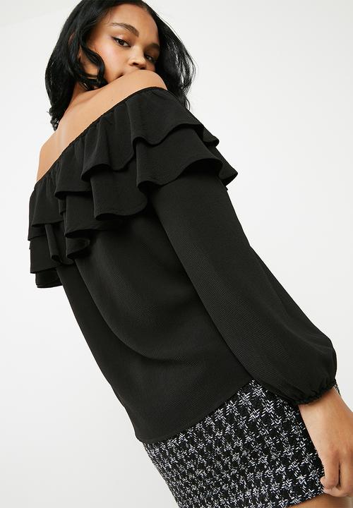 Superbalist - Frilled off the shoulder blouse - black 