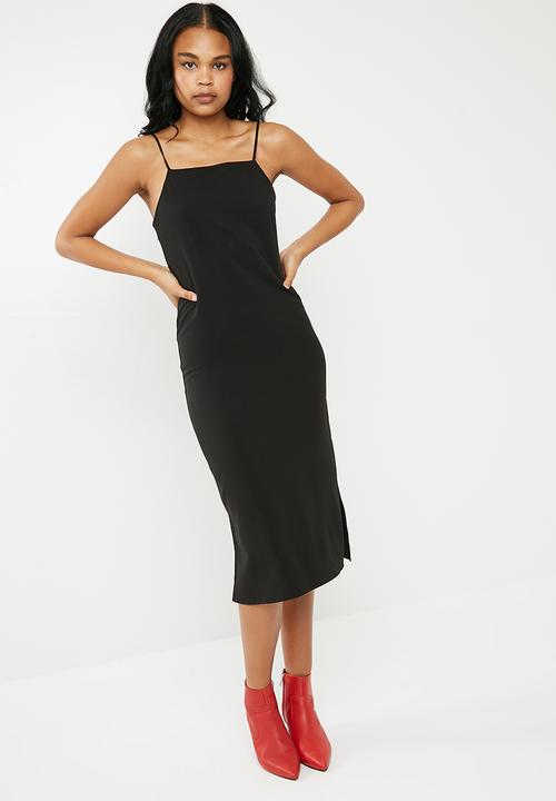 black square neck slip dress