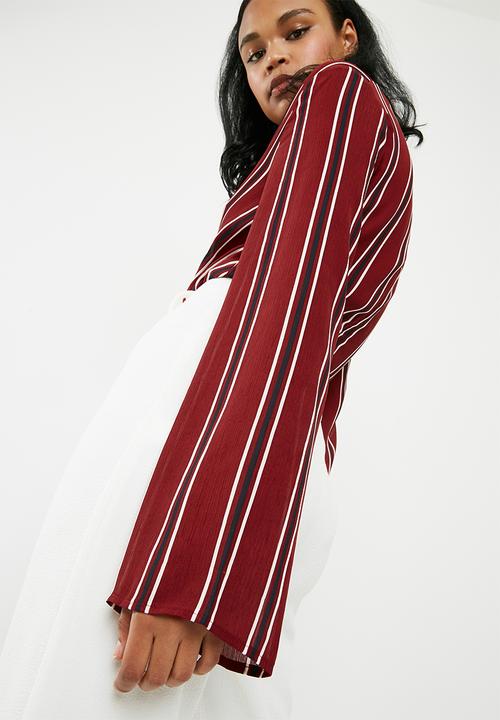 Missguided - Striped drape plunge bodysuit - burgundy