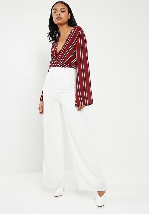 Missguided - Striped drape plunge bodysuit - burgundy
