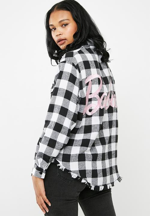 Missguided - Barbie x missguided checked shirt - black & white 