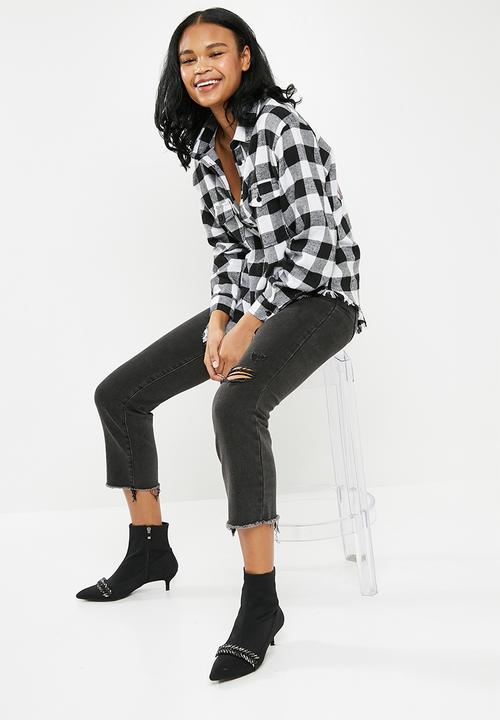 Missguided - Barbie x missguided checked shirt - black & white 