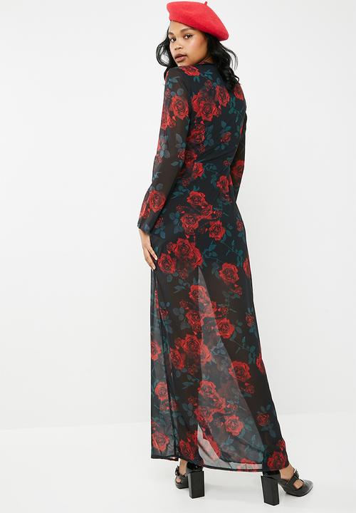 Missguided - Floral twist thigh split maxi dress - black 