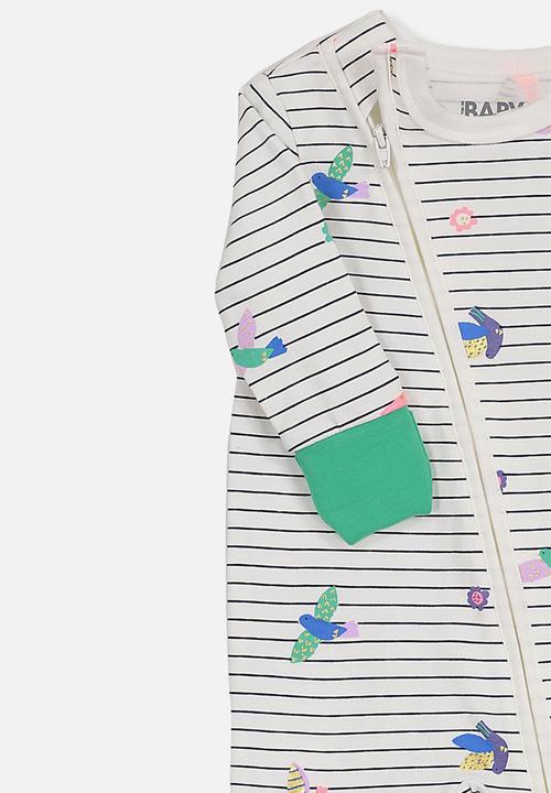 Cotton On - Mini zip through romper - white & green
