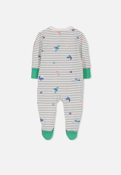 Cotton On - Mini zip through romper - white & green