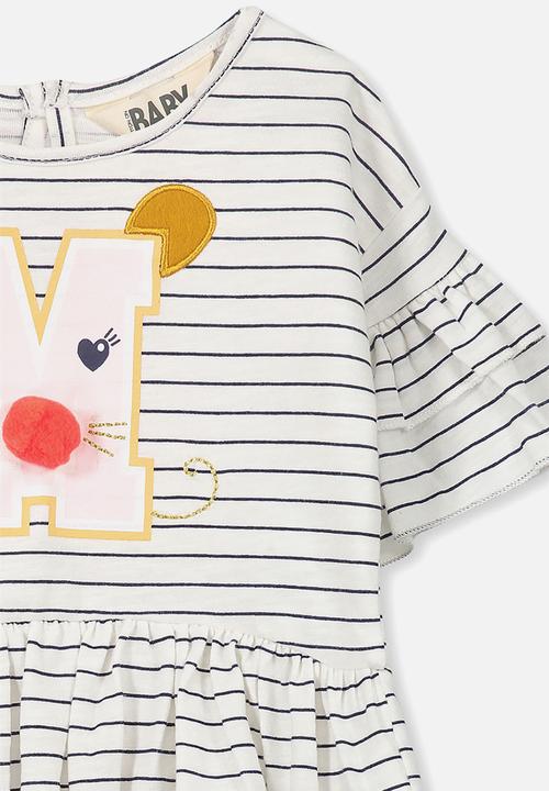 Cotton On - Maddy ruffle dress - white & navy