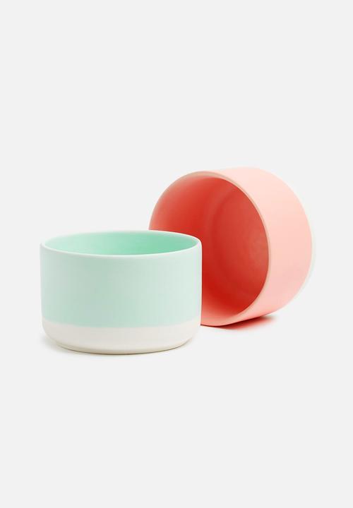 Urchin Art - Soft block dip bowl set of 2 - coral & mint