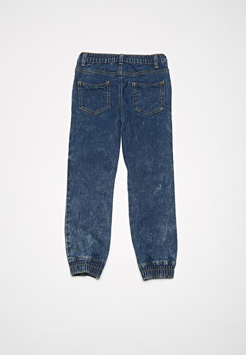 basicthread - Kids acid wash denim joggers - blue