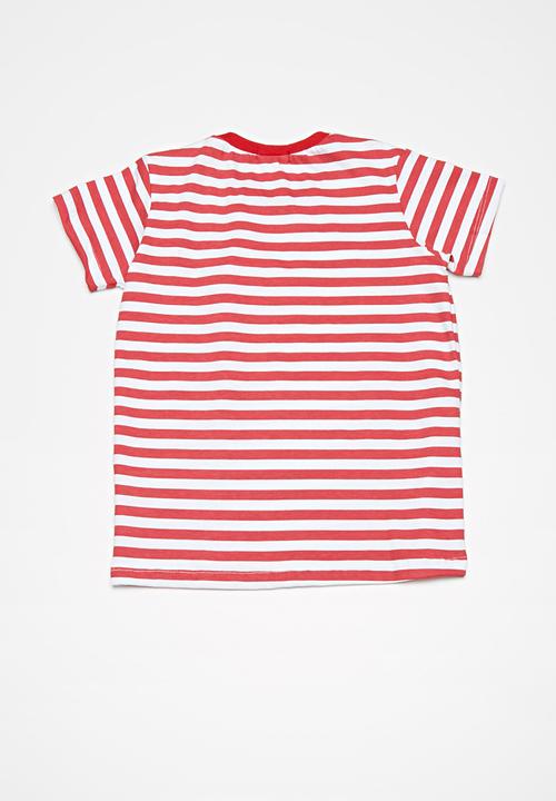 basicthread - Kids boys striped ringer tee - red & white 