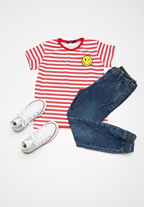 basicthread - Kids boys striped ringer tee - red & white 