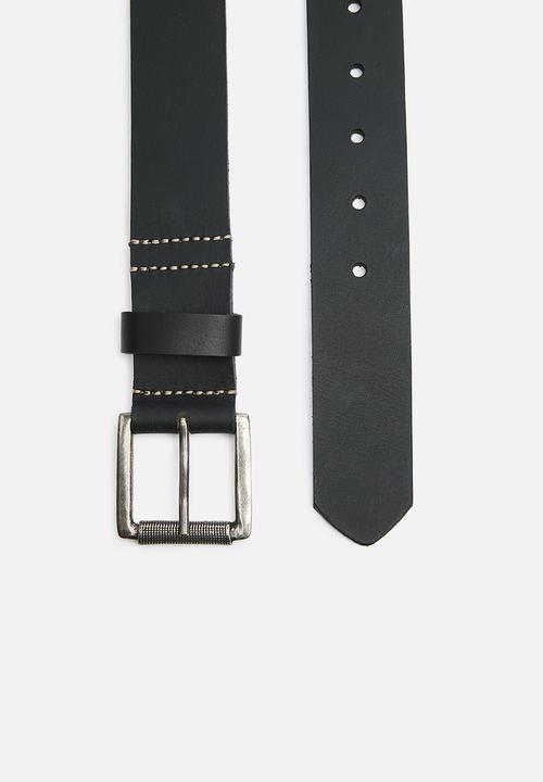 Superbalist - Vernon leather belt with contrast stitch - black