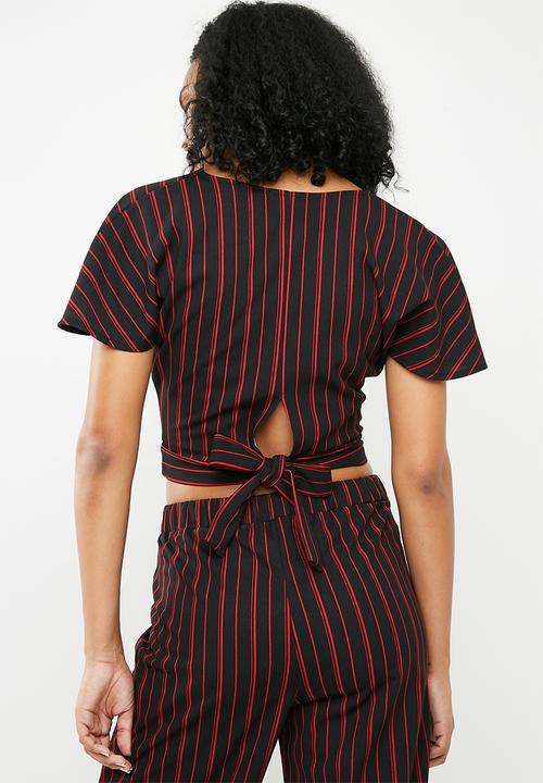 Superbalist - Knit wrap top - black & red 