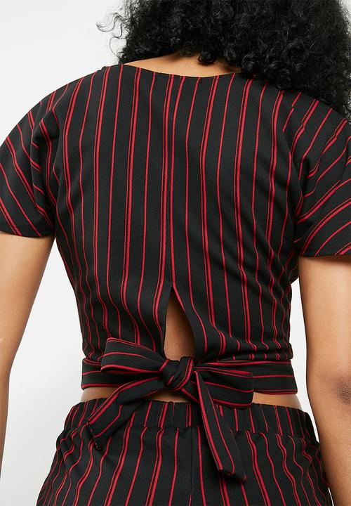 Superbalist - Knit wrap top - black & red 
