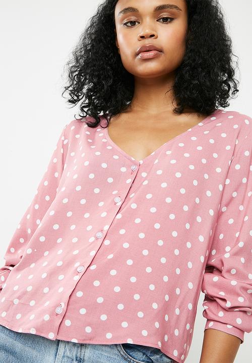 Superbalist - Soft V-neck button front shirt - pink 