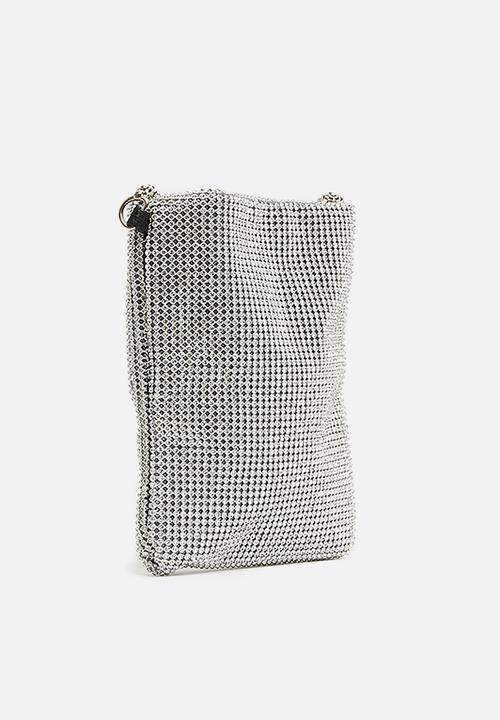 Missguided - Diamante glitter chainmail cross body bag - silver 