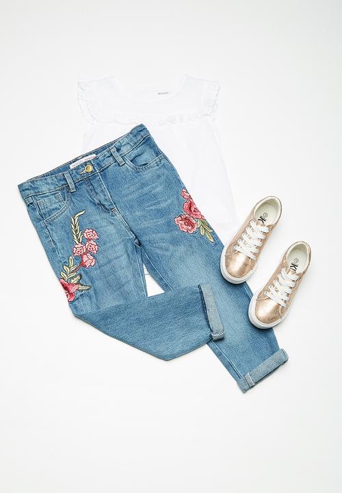 MINOTI - Kids girls cropped roll up denim jeans - blue 