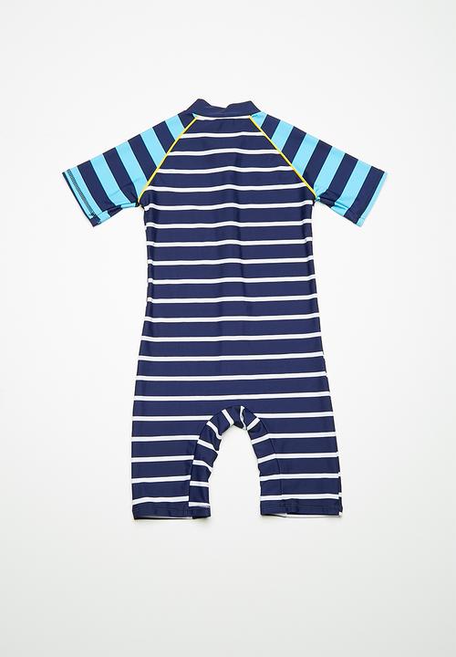MINOTI - Kids boys blue stripe rash all in one - blue 