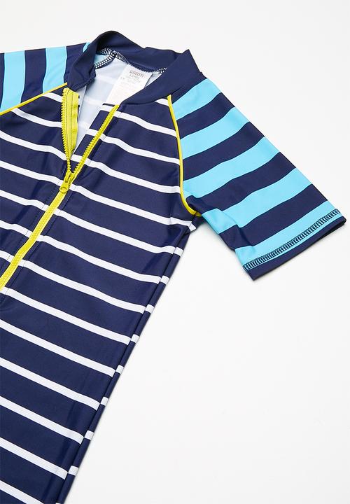 MINOTI - Kids boys blue stripe rash all in one - blue 