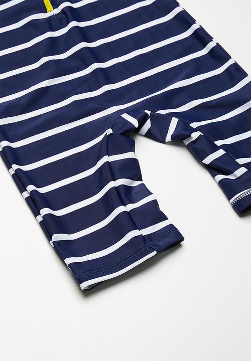 MINOTI - Kids boys blue stripe rash all in one - blue 