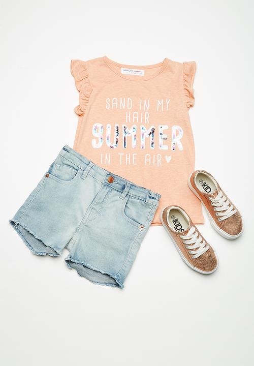 MINOTI - Kids girls summer sequin top - peach 