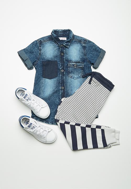 MINOTI - Kids boys washed denim short sleeve shirt - blue 