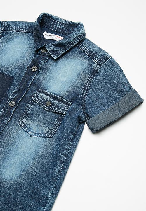 MINOTI - Kids boys washed denim short sleeve shirt - blue 