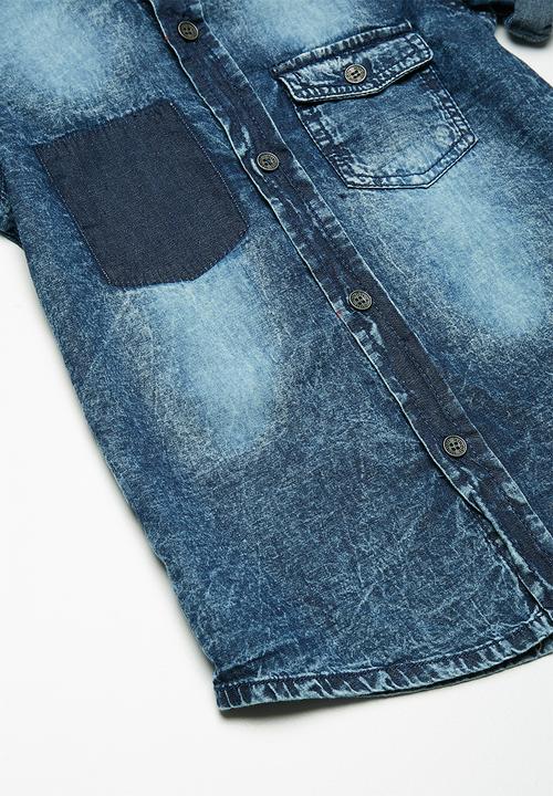 MINOTI - Kids boys washed denim short sleeve shirt - blue 