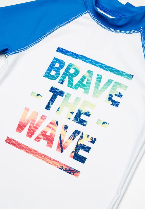 MINOTI - Kids boys brave the wave rash guard T-shirt - white 