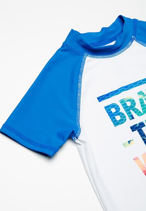MINOTI - Kids boys brave the wave rash guard T-shirt - white 