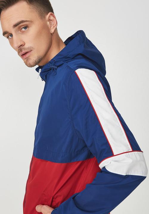 Cotton On - Retro spray zip through jacket - blue & red 