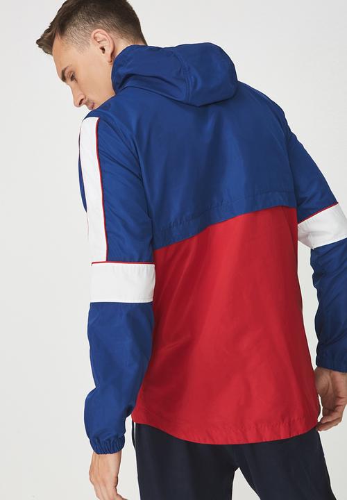 Cotton On - Retro spray zip through jacket - blue & red 